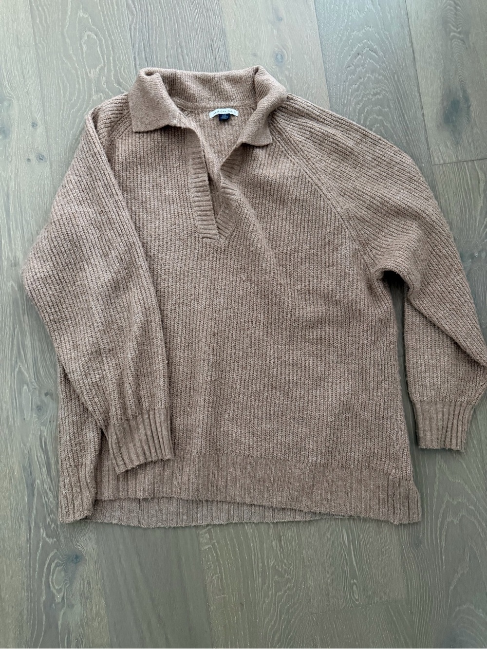 American Eagle Outfitters Taupe V-Neck Polo Knit Sweater